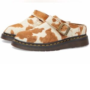 Dr. Martens Brown and White Cowhide Clogs
